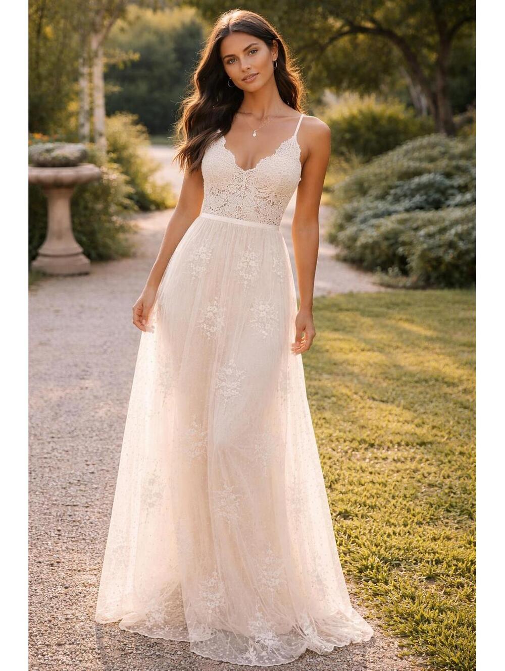 Magnolia Boutique Lace Maxi Dress Sm Ivory Boho Bridal Wedding Sheer Overlay
